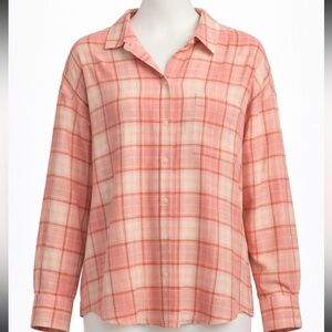 Old Navy Pink and Orange Plaid Shirt XXL